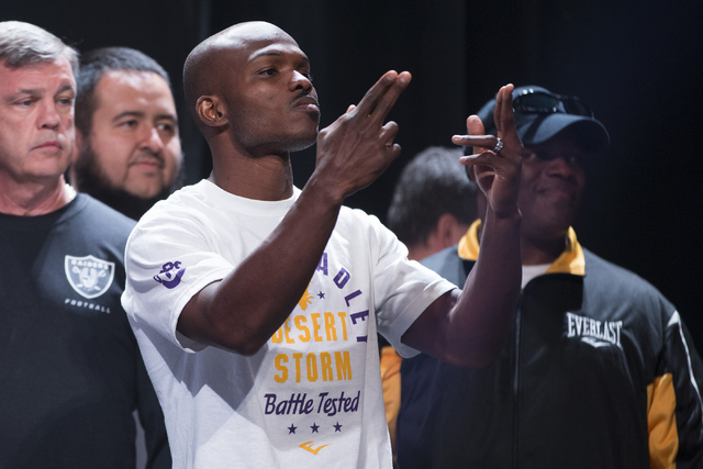 Timothy Bradley stands on stage during a weigh-in at the MGM Grand Garden Arena on Friday, April 8, 2016, in Las Vegas. Bradley will fight for a third time against Manny Pacquiao tomorrow night. E ...