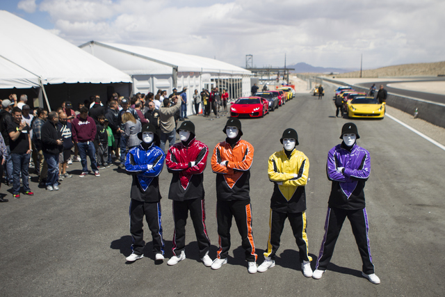 The Jabbawockeez participate during the ceremonial track opening for SPEEDVEGAS on Friday, April 15, 2016, in Las Vegas. (Erik Verduzco/Las Vegas Review-Journal Follow @Erik_Verduzco)
