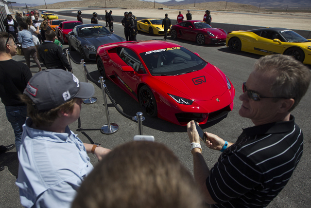 Exotic vehicles are seen during the ceremonial track opening for SPEEDVEGAS on Friday, April 15, 2016, in Las Vegas. (Erik Verduzco/Las Vegas Review-Journal Follow @Erik_Verduzco)