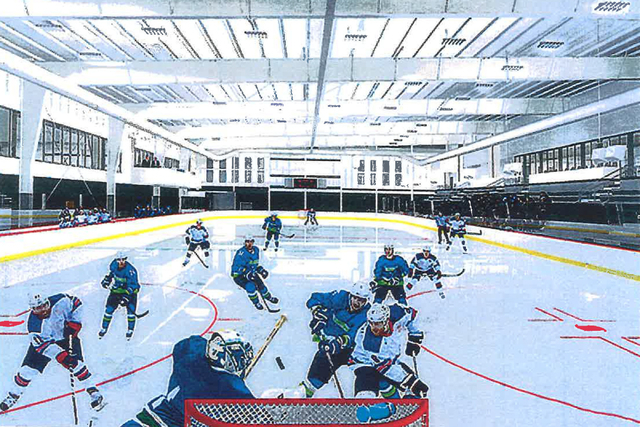A rendering shows an ice rink at a proposed $17 million practice facility for an NHL team. The facility would be built on land located at Far Hills Avenue off Interstate-215 in Summerlin. (Courtesy)