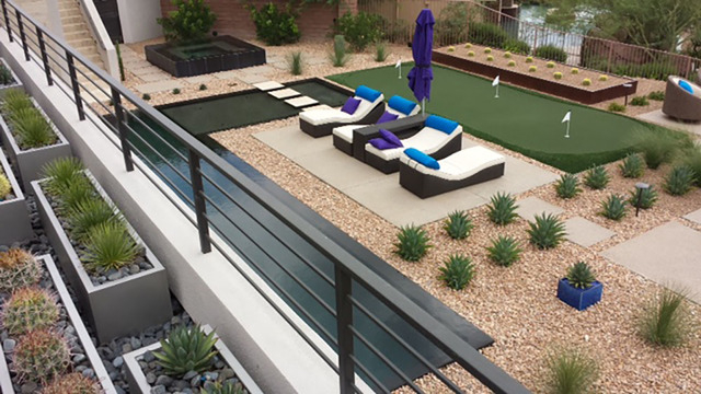 Putting greens in desert landscaping is a trend in the backyards of Las Vegas luxury homes. (COURTESY OF SOUTHWICK LANDSCAPE ARCHITECTS)