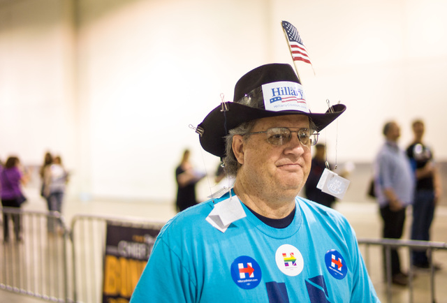 Scotty Babb poses for a portrait while lining up to register at the Clark County Democratic Party Convention at Cashman Center in Las Vegas on Saturday, April 2, 2016. (Chase Stevens/Las Vegas Rev ...