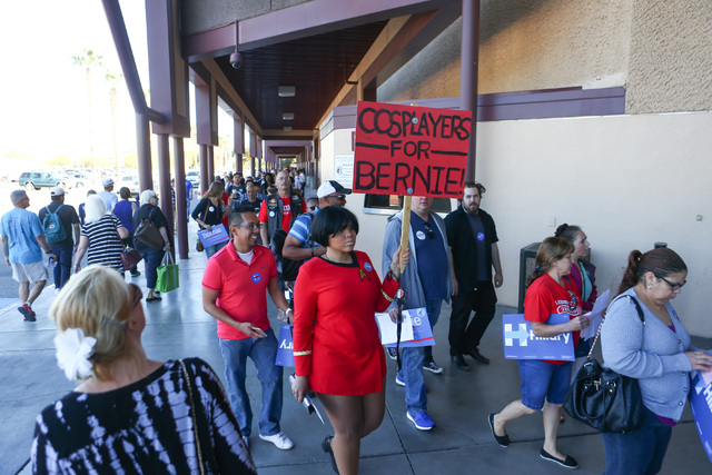 People line up to register at the Clark County Democratic Party Convention at Cashman Center in Las Vegas on Saturday, April 2, 2016. (Chase Stevens/Las Vegas Review-Journal) Follow @csstevensphoto