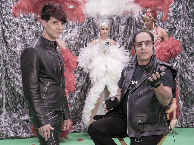 Criss Angel as himself and Andrew Dice Clay as himself  in DICE (Season 1, Episode 3 ). (Kelsey McNeal/SHOWTIME)