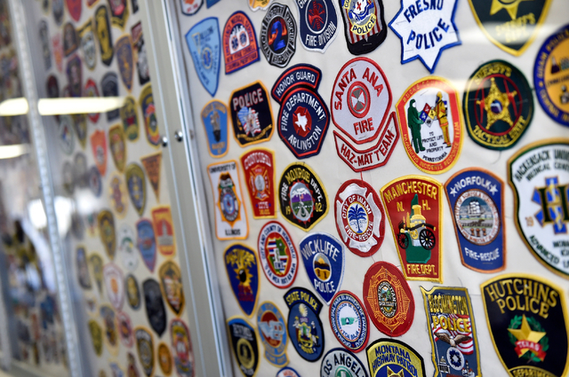 Some of the hundreds of agency patches are displayed at the Counter-Terrorism Operations Support training facility at the Nevada National Security Site on Wednesday, April 20, 2016 in Mercury.  (D ...