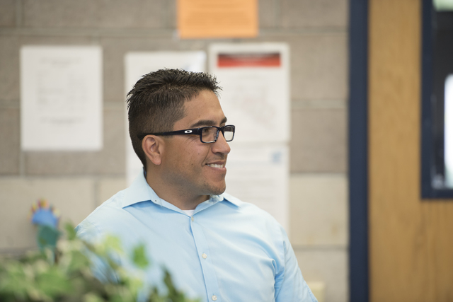 Principal Gerald Bustamante is seen during class at Global Community High School in Las Vegas on Wednesday, April 20, 2016. Global Community High School specializes in students transitioning into  ...