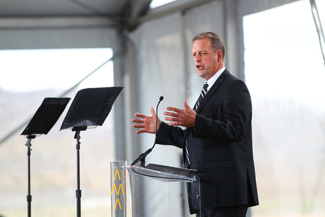 North Las Vegas Mayor John Lee speaks during the groundbreaking for Faraday Future's planned 900-acre manufacturing site in North Las Vegas on Wednesday, April 13, 2016. Chase Stevens/Las Vegas Re ...