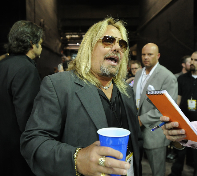 Las Vegas Outlaws owner Vince Neil is seen before the start of their AFL arena football game against the Los Angeles Kiss at the Thomas & Mack Center in Las Vegas Monday May 04, 2015. (Josh Ho ...