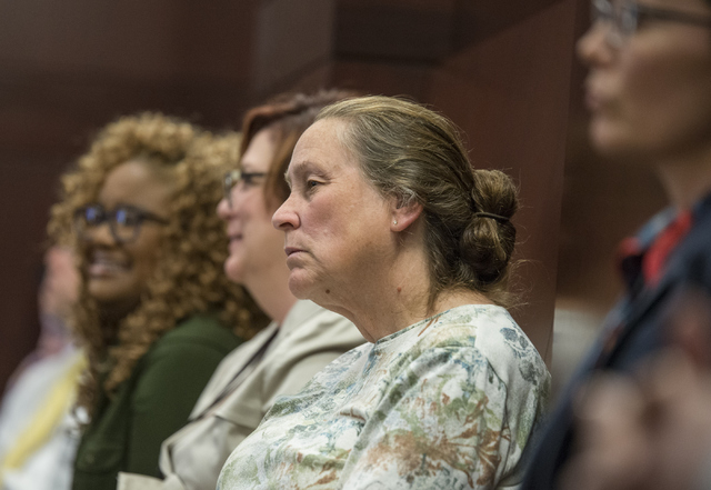 A crowd gathers to watch the Nevada Supreme court panel to discuss how to fix the stateճ guardianship system at the Regional Justice Center in Las Vegas on Friday, April 1, 2016. This was o ...