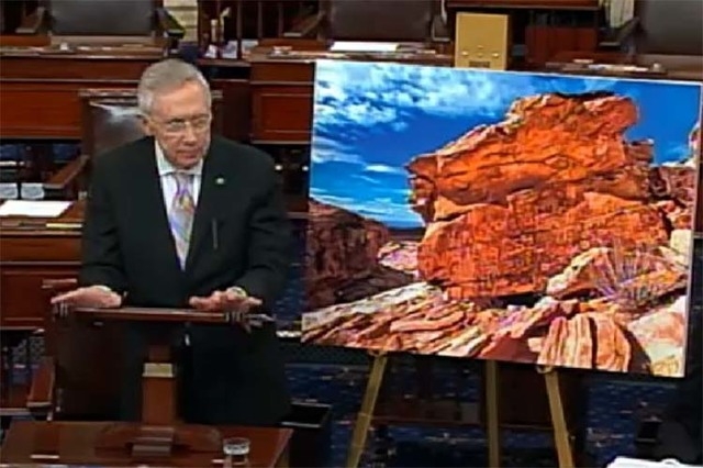 U.S. Sen. Harry Reid of Nevada took to the Senate floor Thursday to renew his push to preserve the scenic Gold Butte area northeast of Las Vegas. (Courtesy/Twitter)