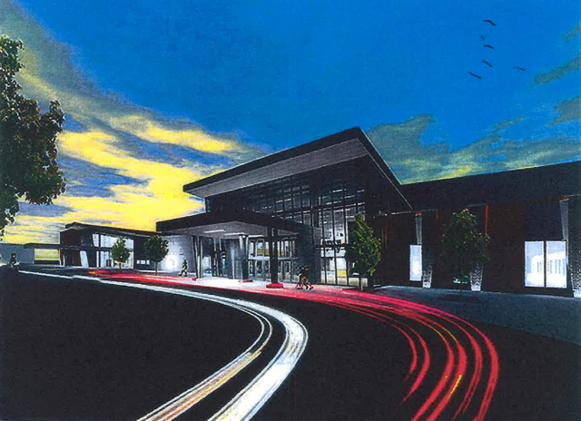 A rendering shows the front of a proposed $17 million practice facility for an NHL team. The facility would be built on land located at Far Hills Avenue off Interstate-215 in Summerlin. (Courtesy)