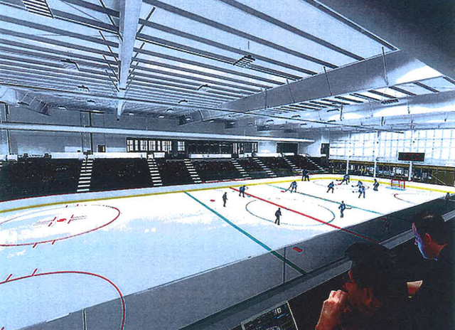 A rendering shows an ice rink at a proposed $17 million practice facility for an NHL team. The facility would be built on land located at Far Hills Avenue off Interstate-215 in Summerlin. (Courtesy)