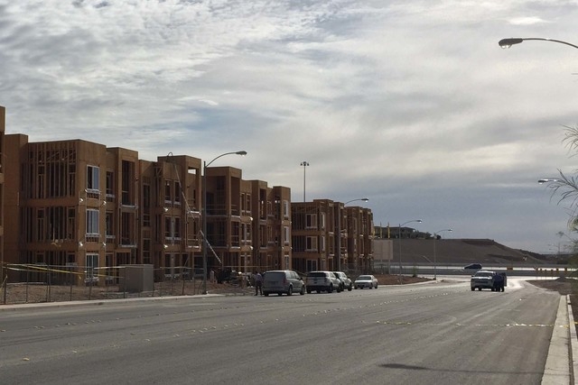 A security guard was found shot to death near a construction site on Hacienda Avenue near Fort Apache Road on Wednesday, April 27, 2016. (Kira Terry/Las Vegas Review-Journal)