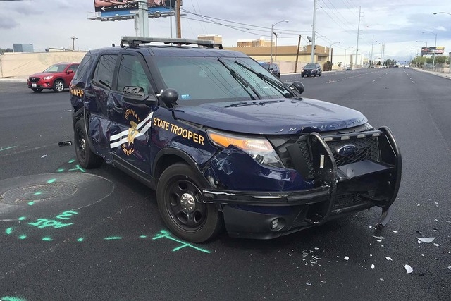 A Nevada Highway Patrol trooper has been taken to the hospital following a multiple-vehicle crash Friday afternoon.  (Brett Le Blanc/Las Vegas Review-Journal)