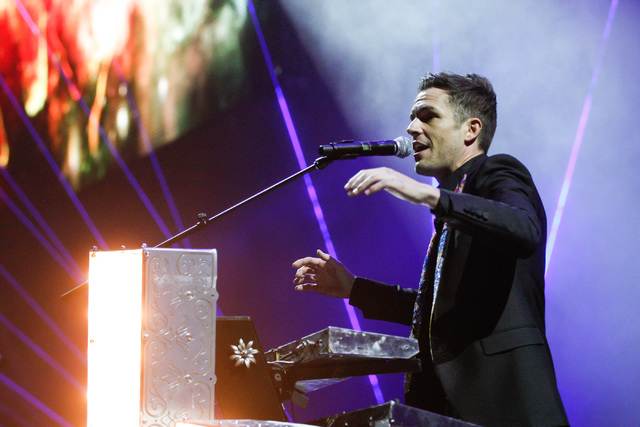 Brandon Flowers of The Killers performs during the grand opening of the T-Mobile Arena in Las Vegas on Wednesday, April 6, 2016. Chase Stevens/Las Vegas Review-Journal Follow @csstevensphoto