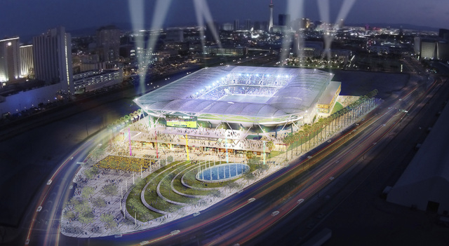 Artists rendering of the Findlay Cordish MLS soccer stadium proposal for Symphony Park, submitted September 2014. (Courtesy Findlay Sports and Entertainment)