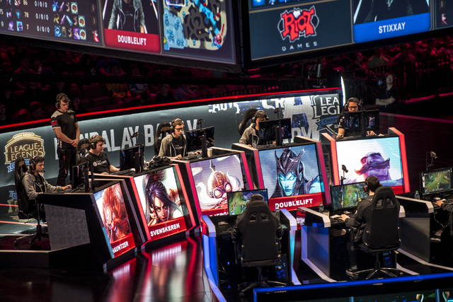 TSM battles against Counter Logic Gaming during the North America League of Legends Championship Series Spring Final at the Mandalay Bay Event Center in Las Vegas on Sunday, April 17, 2016. Counte ...