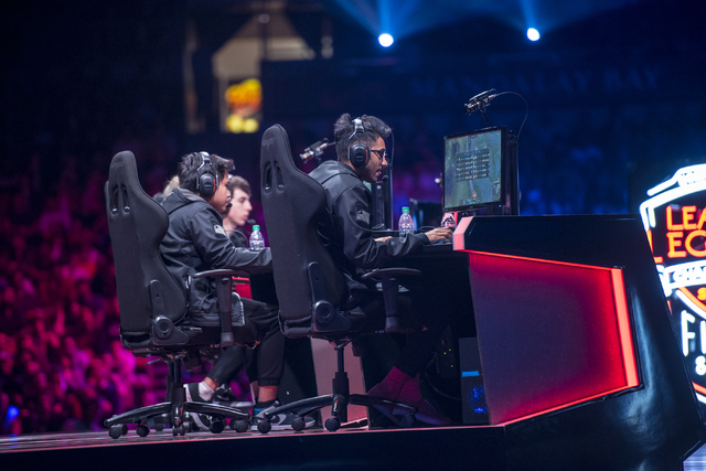 Counter Logic Gaming battles against TSM during the North America League of Legends Championship Series Spring Final at the Mandalay Bay Event Center in Las Vegas on Sunday, April 17, 2016. Counte ...