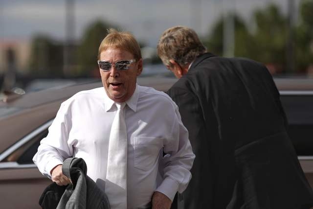 Oakland Raiders owner Mark Davis arrives at the Stan Fulton Building on the UNLV campus for the Southern Nevada Tourism Infrastructure Committee meeting, Thursday, April 28, 2016. (Brett Le Blanc/ ...
