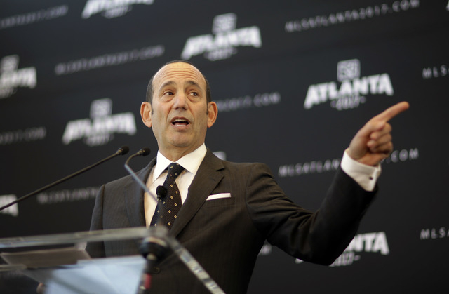 In this April 16, 2014, file photo, Major League Soccer Commissioner Don Garber speaks during a news conference in Atlanta, announcing the city will be getting an MLS expansion team. (David Goldma ...