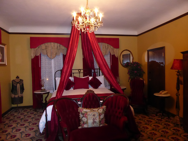 The Lady in Red's room at the Mizpah Hotel in Tonopah is decorated in early bordello style, reflecting her profession before she was murdered by a jealous lover in 1914. Room 502 and the nearby ha ...
