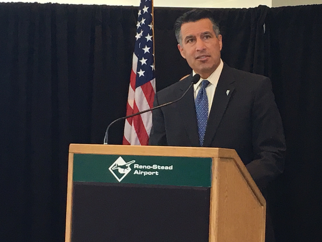 Gov. Brian Sandoval called a new drone contract with NASA an epic day for Nevada at a ceremony Wednesday, April 6, 2016, at the Reno-Stead Airport. Sean Whaley/Las Vegas Review-Journal