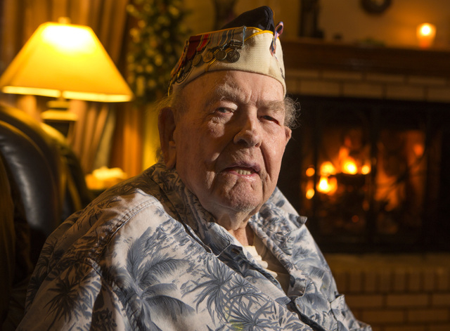 Clarendon"Clare" Hetrick, a sailor on the USS Arizona when the Japanese attacked Pearl Harbor, sits for a photo in the family's northwest Las Vegas home on Wednesday, Dec. 03, 2014. Hetrick died M ...