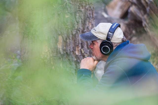 Fred Bell listens to the sounds of nature through his recording equipment in Fletcher Canyon at Mount Charleston on Thursday, June 19, 2014. Bell goes to various areas to record the sounds of natu ...