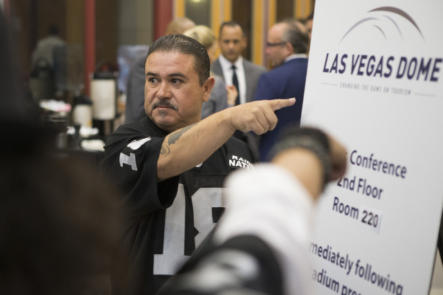 Tony Curiel stands inside the Stan Fulton Building at UNLV before a meeting with Oakland Raiders and local government and UNLV officials to discuss a proposed Las Vegas dome stadium on Thursday, A ...