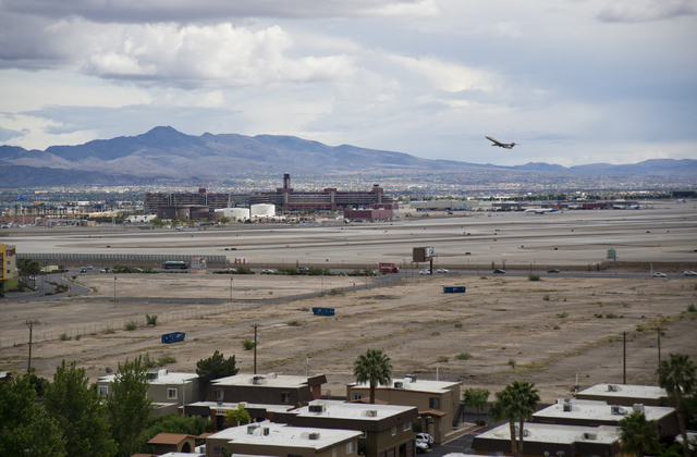 A vacant lot near the northeast corner of Tropicana Boulevard and Koval Lane is seen from the top floor of Wyndham Grand Desert on Monday, April 11, 2016. The lot is the proposed location for a $1 ...