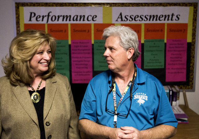 Silvestri Junior High School principal Merry Sillitoe, left, and technology instructor John Walz talk about STEM education on Tuesday, March 29, 2016. The school recently received a $14.1 million  ...