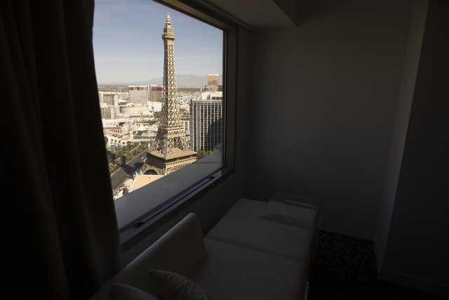 The bathroom inside the Nice suite at the Paris casino-hotel is seen on  Wednesday, March 16, 2016, in Las Vegas. Erik Verduzco/Las Vegas  Review-Journal Follow @Erik_Verduzco