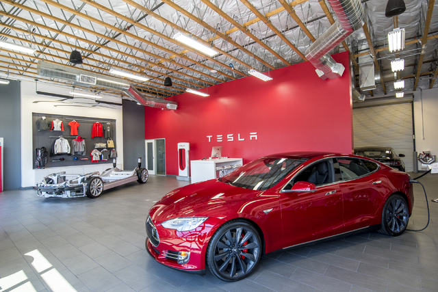 The Tesla Motors showroom in Las Vegas is shown on Tuesday, April 5, 2016. (Joshua Dahl/Las Vegas Review-Journal)