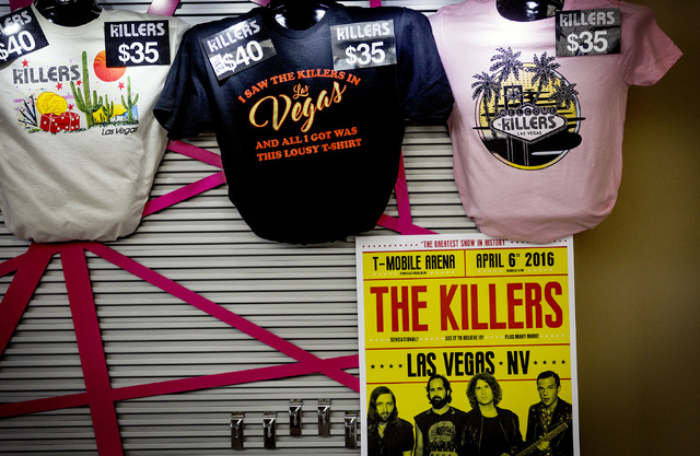 Souvenirs for The Killers are displayed for sale inside T-Mobile Arena on Wednesday, April 6, 2016. Jeff Scheid/Las Vegas Review-Journal Follow @jlscheid