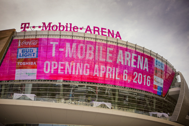 A sign on T-Mobile Arena is seen on Wednesday, April 6, 2016. Jeff Scheid/Las Vegas Review-Journal Follow @jlscheid