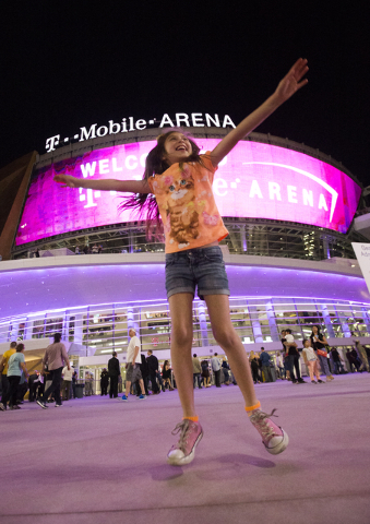 Kaitlin De La Cruz, 9, dances on her birthday outside T-Mobile Arena during the opening night of the new Las Vegas entertainment venue, Wednesday, April 6, 2016. Benjamin Hager/Las Vegas Review-Jo ...
