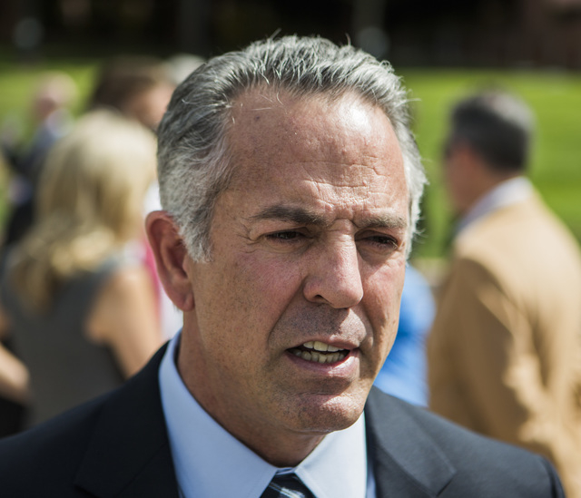 Clark County Sheriff Joe Lombardo speaks during a transportation industry press conference at the Clark County Government Center Outdoor Amphitheater on May 11, 2015. (Jeff Scheid/Las Vegas Revie ...