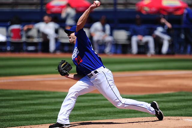 Las Vegas 51s starting pitcher Duane Below delivers to the Tacoma Rainiers in the second inning of their Triple-A minor league baseball game at Cashman Field in Las Vegas Sunday, May 1, 2016. Taco ...