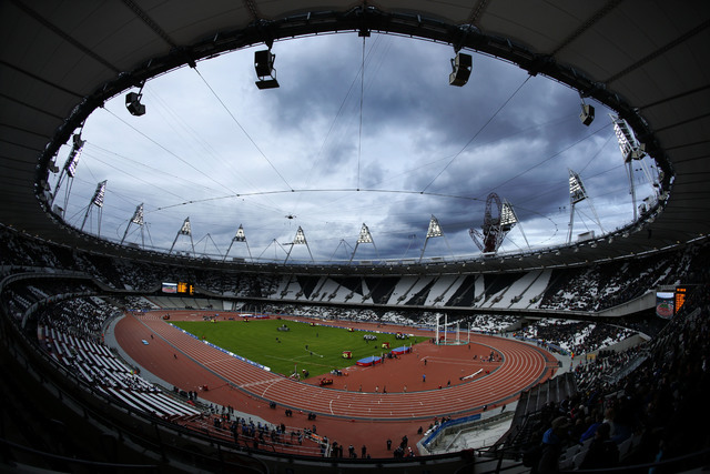 This Saturday, May 5, 2012 file photo shows the Olympic Stadium in the Olympic Park in London. The IOC says 23 athletes have tested positive in reanalysis of their doping samples from the 2012 Lon ...