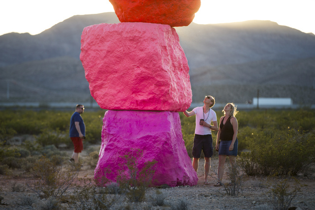 People explore the area at Seven Magic Mountains near Jean, Nev. on Monday, May 16, 2016. Chase Stevens/Las Vegas Review-Journal Follow @csstevensphoto