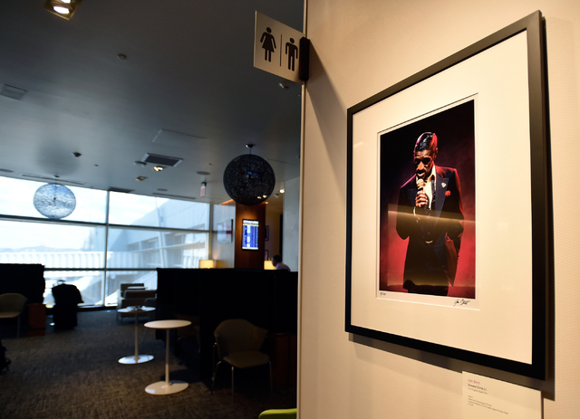 A photographic image of Sammy Davis Jr. is displayed at The Centurion Lounge at McCarran International Airport Monday, May 16, 2016, in Las Vegas. David Becker/Las Vegas Review-Journal Follow @dav ...