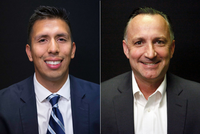 Candidates for state assembly district 10, from left, Democrats German Castellanos and Chris Brooks. The two will face off in the primary. (Las Vegas Review-Journal)