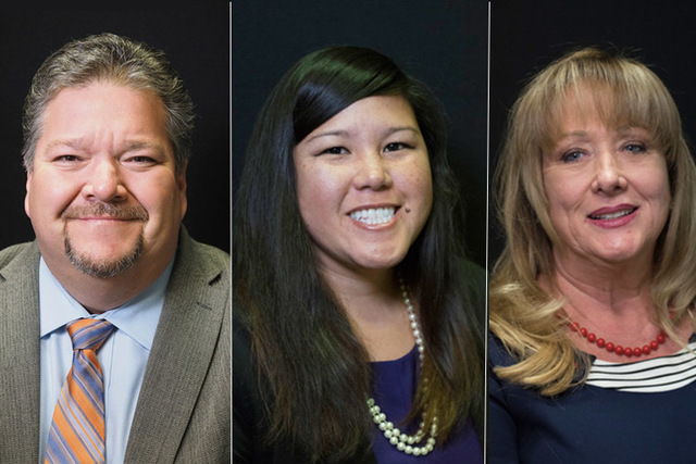 Candidates for assembly district 18, Democrats Richard Carrillo (incumbent), Erica Mosca and Republican Christine DeCorte. Not pictured is Matt Sadler, also a Republican. (Las Vegas Review-Journal)