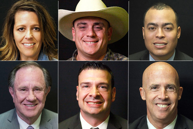 Candidates for state assembly district 2, clockwise from top left, Republicans Melissa Laughter, Burt Lucas, and Democrats Earle Orr, Kenneth Rezendes, John Piro, and Richard McArthur. (Las Vegas  ...