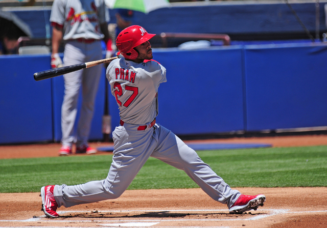 Memphis Redbirds batter and Durango High product Tommy Pham hits a solo home run against the Las Vegas 51s in the first inning of their Triple-A minor league baseball game at Cashman Field in Las  ...