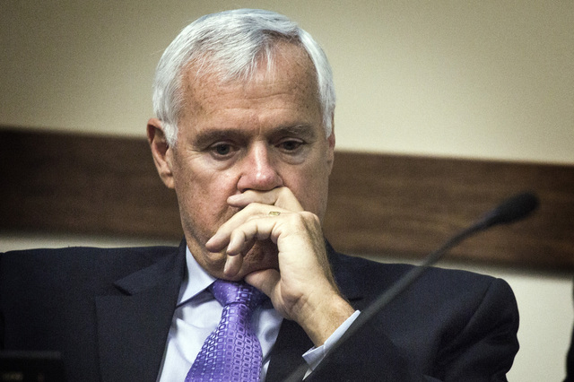 Chancellor Dan Klaich sits during a University of Nevada Board of Regents meeting to approve the contract for new UNLV men's basketball coach Marvin Menzies on Friday, April 22, 2016. Jeff Scheid/ ...