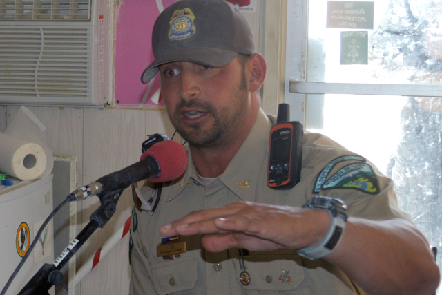 Dan Love, special agent in charge for the the Bureau of Land Management in Nevada and Utah, gives a radio interview during the Burning Man festival in 2015. Love has been picked to oversee securit ...