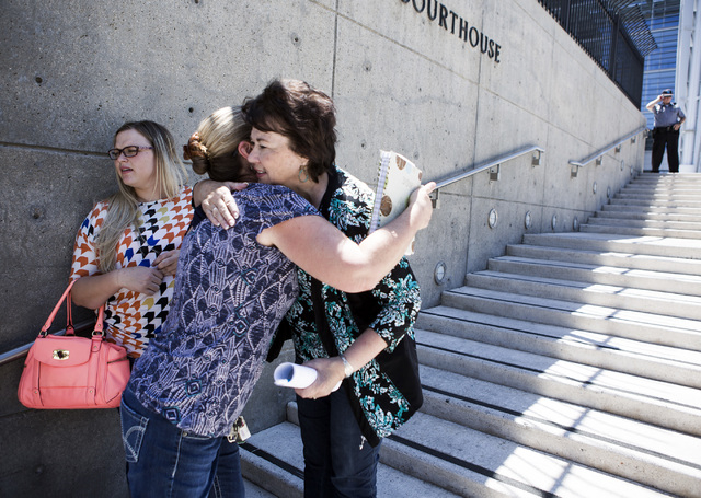 Carol Bundy, wife of Nevada rancher Cliven Bundy, hugs a family member in front of Lloyd George U.S. Courthouse on Tuesday, May 10, 2016. Jeff Scheid/Las Vegas Review-Journal Follow @jlscheid