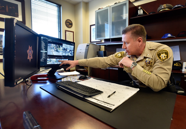 Las Vegas police Capt. Christopher Tomaino reviews a video feed showing activity on the Las Vegas Strip from his office Friday, May 27, 2016, in Las Vegas. David Becker/Las Vegas Review-Journal Fo ...