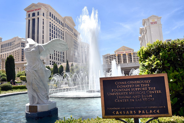Caesars Palace hotel-casino with it fountains is seen on Tuesday, May 12, 2015, in Las Vegas. (David Becker/Las Vegas Review-Journal)